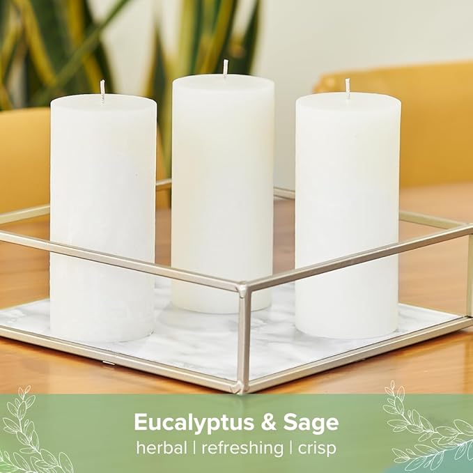 Simply Soson 3x6 inch Ivory Rustic Eucalyptus and Sage Pillar Scented Candle - 1 Piece - for Home Decor, Aromatherapy, Weddings, Restaurants, Spa, Church