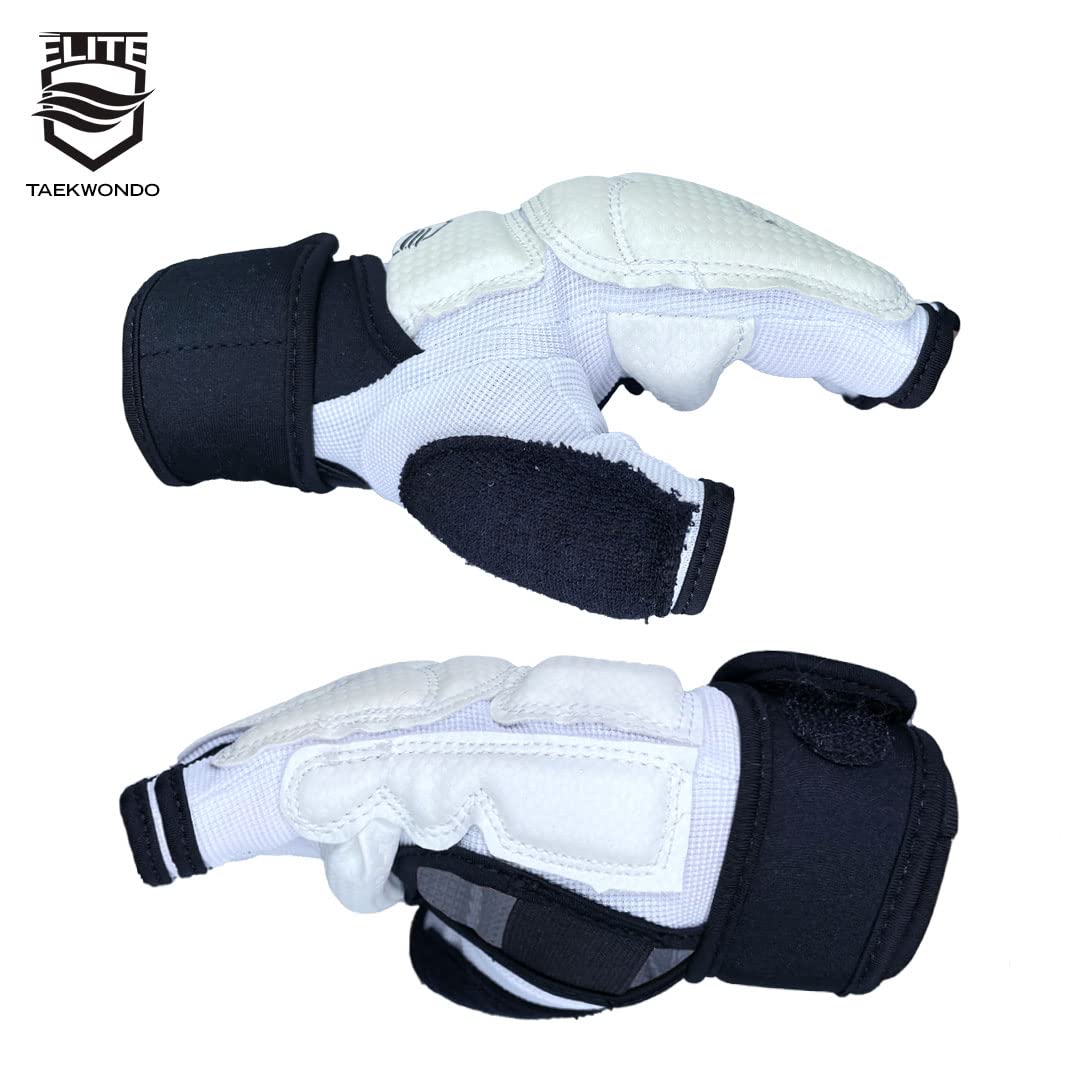 ELITE - Taekwondo Half-Finger Gloves, Protection for Training & Fights (TKD Hands Protectors for Kids & Adults) (Medium)