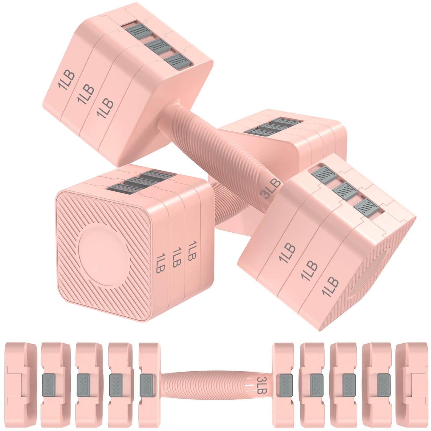 Hezeyferg 22LBS Adjustable Dumbbells Set, Hand Weights Sets with 5 Levels 3lb, 5lb, 7lb, 9lb, 11lb, Adjustable Weight Dumbbells for Women/Men Home Gym Full Body Workout