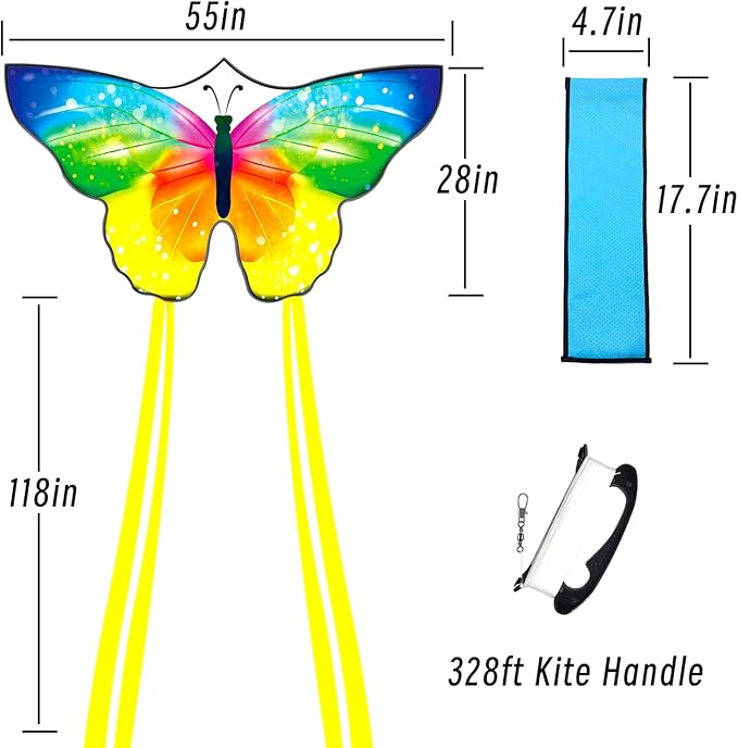 Large Butterfly Kite for Adults and Kids Ages 4-8 & 8-12 Easy to Fly, 55''X28'' Single Line Kite for Outdoor, Park or Beach.