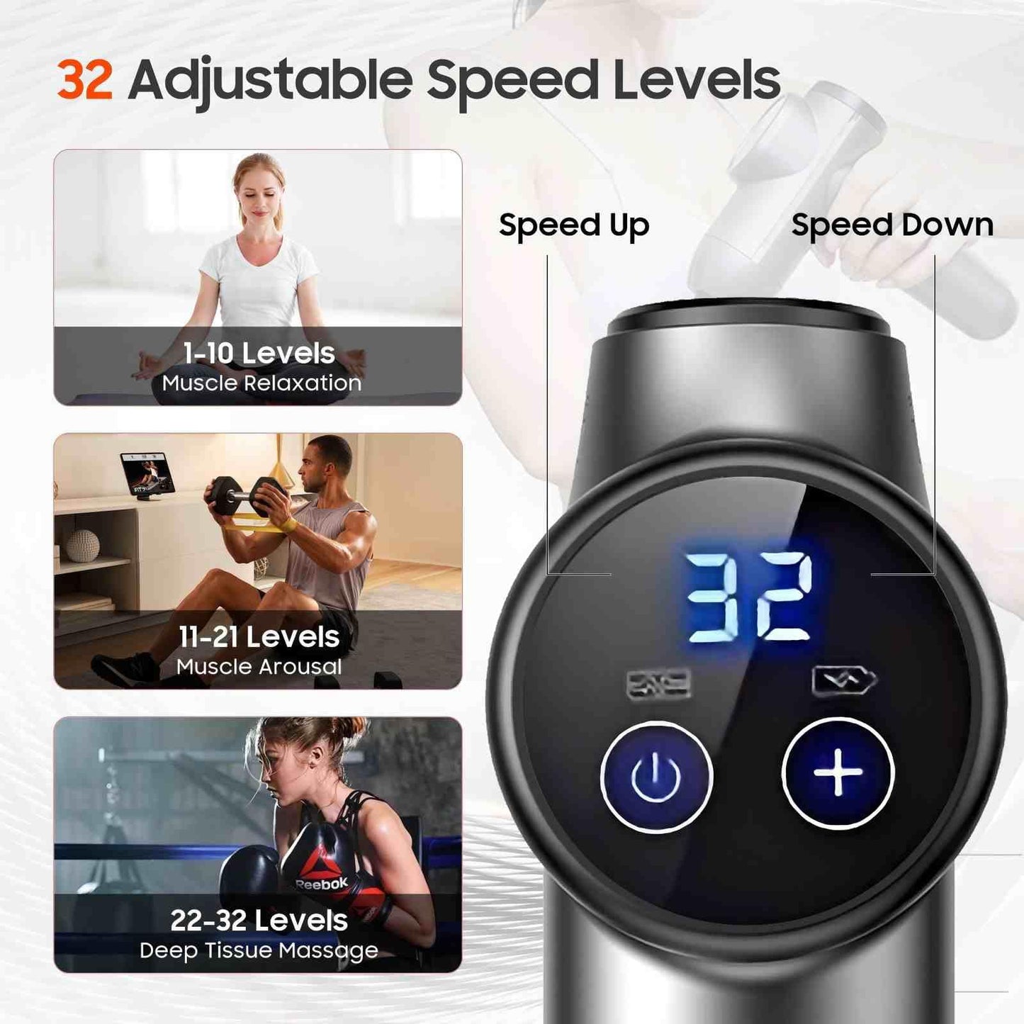JOYSUWERUN Massage Gun with Heat, Mini Handheld Massager for Home & Travel, Quiet, Lightweight & Portable,Powerful Full Body Electric Massager Tool for Men and Women, (Grey)