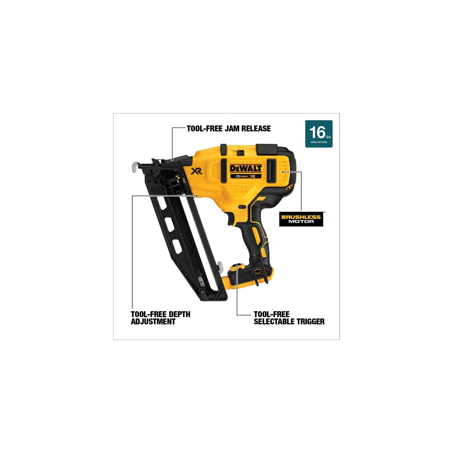 DEWALT 20V MAX* Finish Nailer, Angled, 16GA, Tool Only (DCN660B)