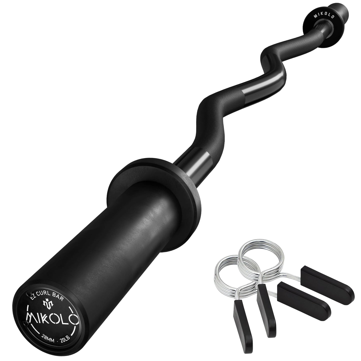 Mikolo EZ Curl Bar, 2 Inch Olympic Curl Bar for Biceps and Triceps, 47” Curling Bar with Knurled Grip, 700LB Barbell Bar with Multi-Angle Wrist-Friendly Design, Black