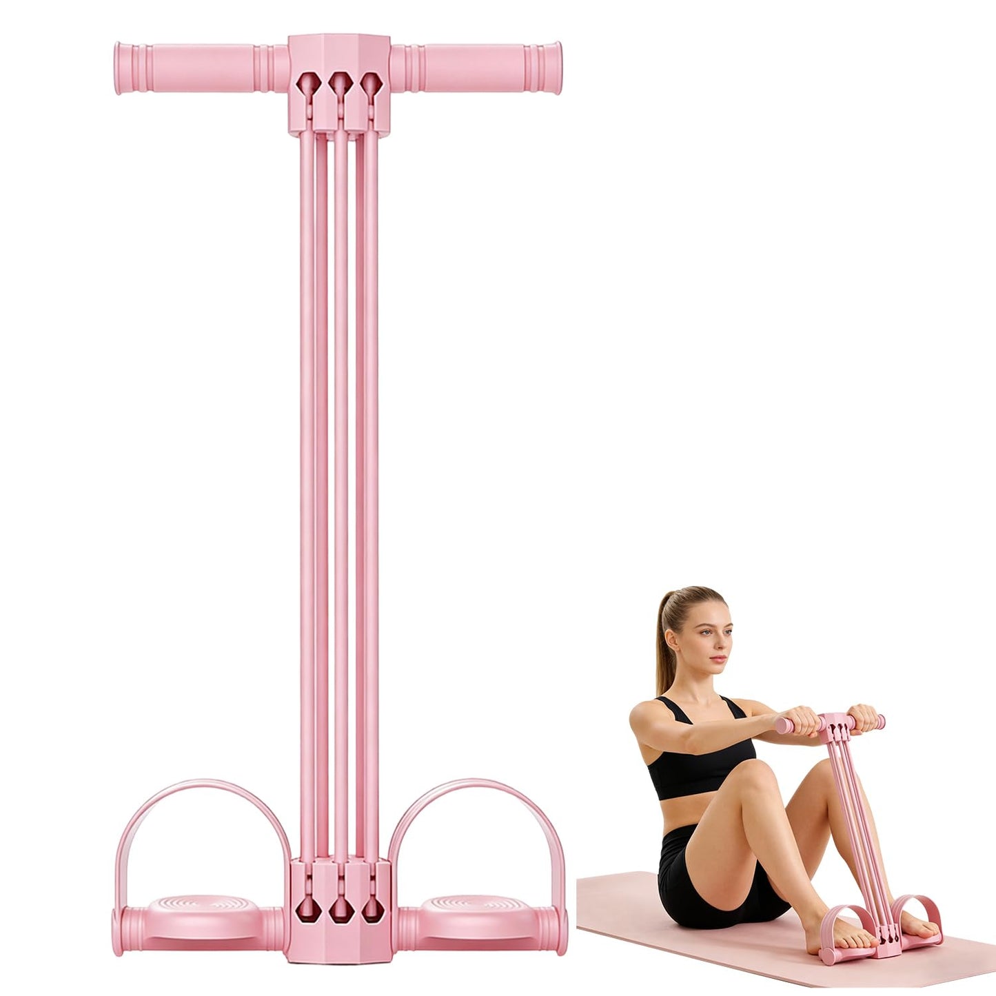 Pedal Resistance Bands with Handles,Upgrade 6-Tube Natural Rubber Foot Pedal Resistance Band，Multifunction Fitness Bands for Abdomen, Waist, Arm, Leg (Pink)