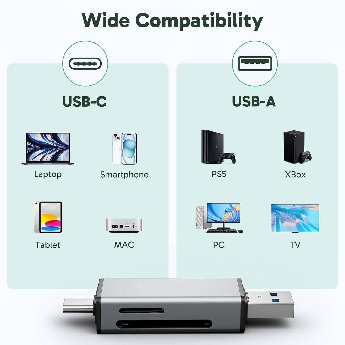 AKASO 3.0 SD Card Reader - USB Type C to Micro SD Card Adapter, Memory Card Reader for SD/Micro SD/SDHC/SDXC Card