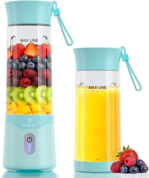 COKUNST Portable Blender - USB-C Rechargeable Personal Smoothie Maker | 18oz Compact Juicer Cup in Green