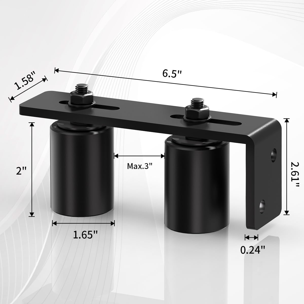Sdstone 2 Inch Black Heavy Duty Sliding Gate Rollers (2 Pack) with L Rear Post Bracket, Universal Adjustable, Side Mount, Alloy Steel & Plastic, Suitable for Sliding Gates & Rolling Doors