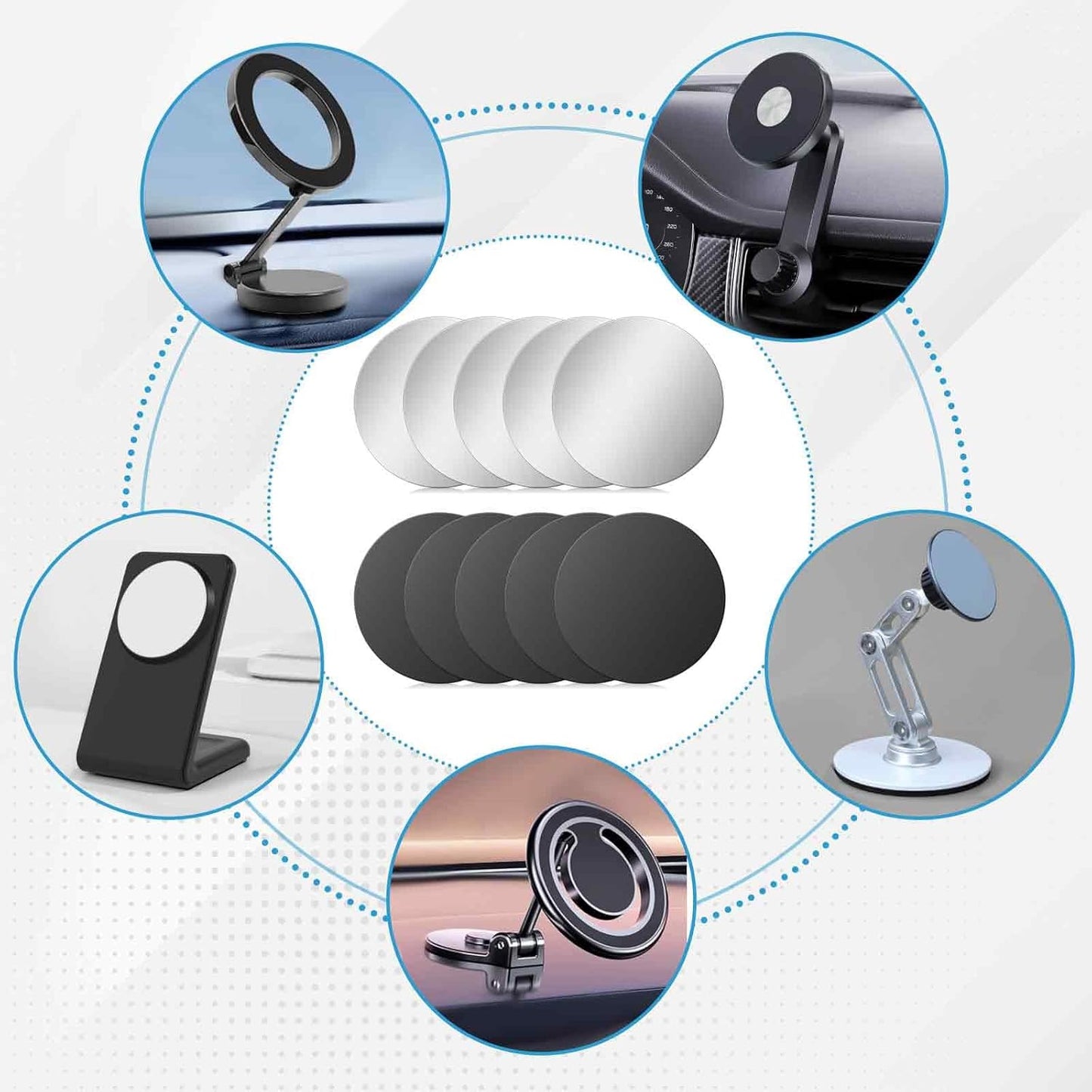 Bewudy 10 Set, Pcs Adhesive Thin Metal Plates (Compatible with Magnetic Mounts), Replacement for Phone Case, Car