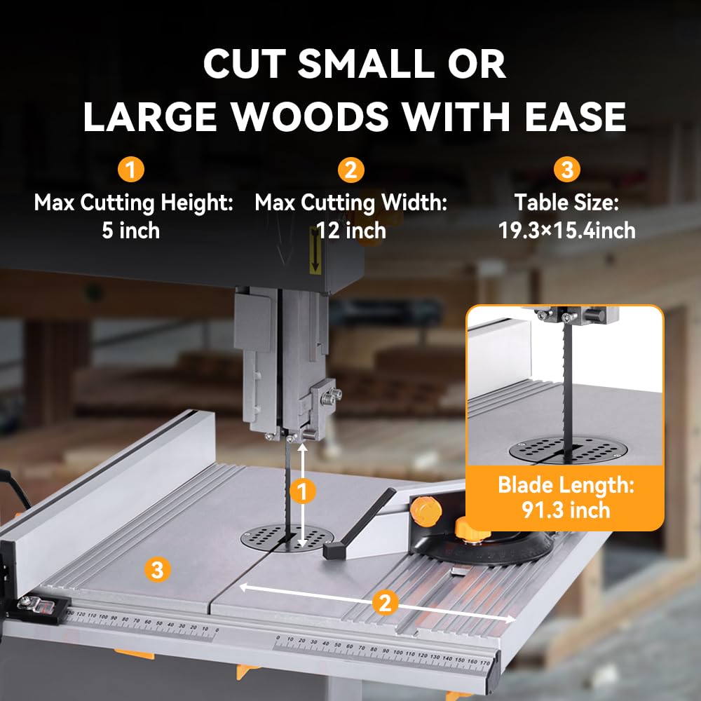 Hoteche 12-Inch Band Saw 7-Amp Two-Speed Benchtop with Stand for Woodworking and Metal Cutting, 1HP
