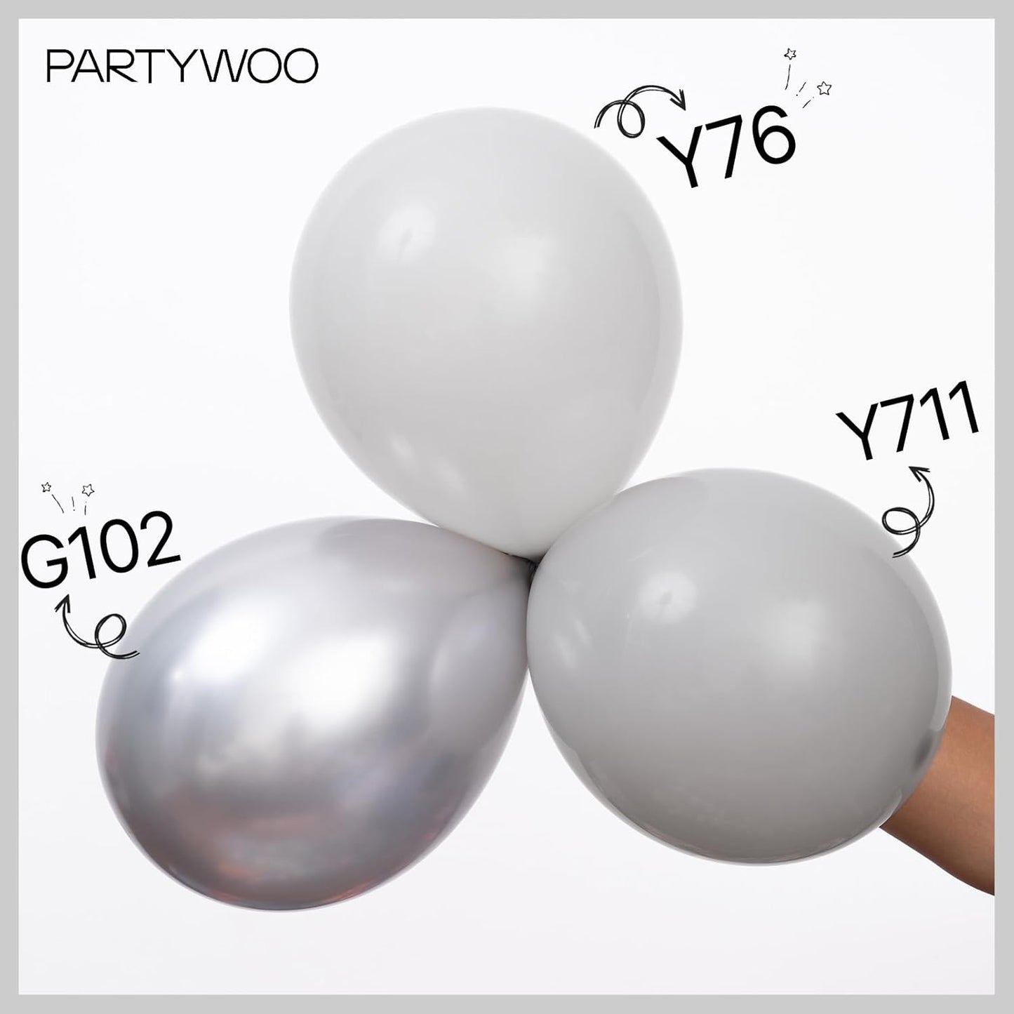 PartyWoo Silver Balloons - 101pcs 12 Inch Latex Helium Balloons for Celebrations & Events