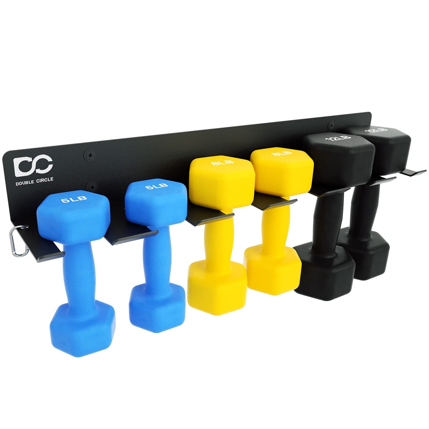 Double Circle Dumbbells Rack Home Gym Storage (Rack Only), 6-Slot Free Weight Holder, Heavy-Duty Wall-Mounted Steel Stand for Strength Training Equipment, 2 Carabiners and Mounting Hardware