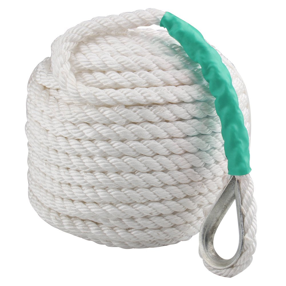 Boat Anchor Rope 200 ft x 1/2 inch Polypropylene Rope 3 Strand Twisted Anchor Line for Sailboat Sled Line Mooring with Thimble 5850LB Breaking Strain