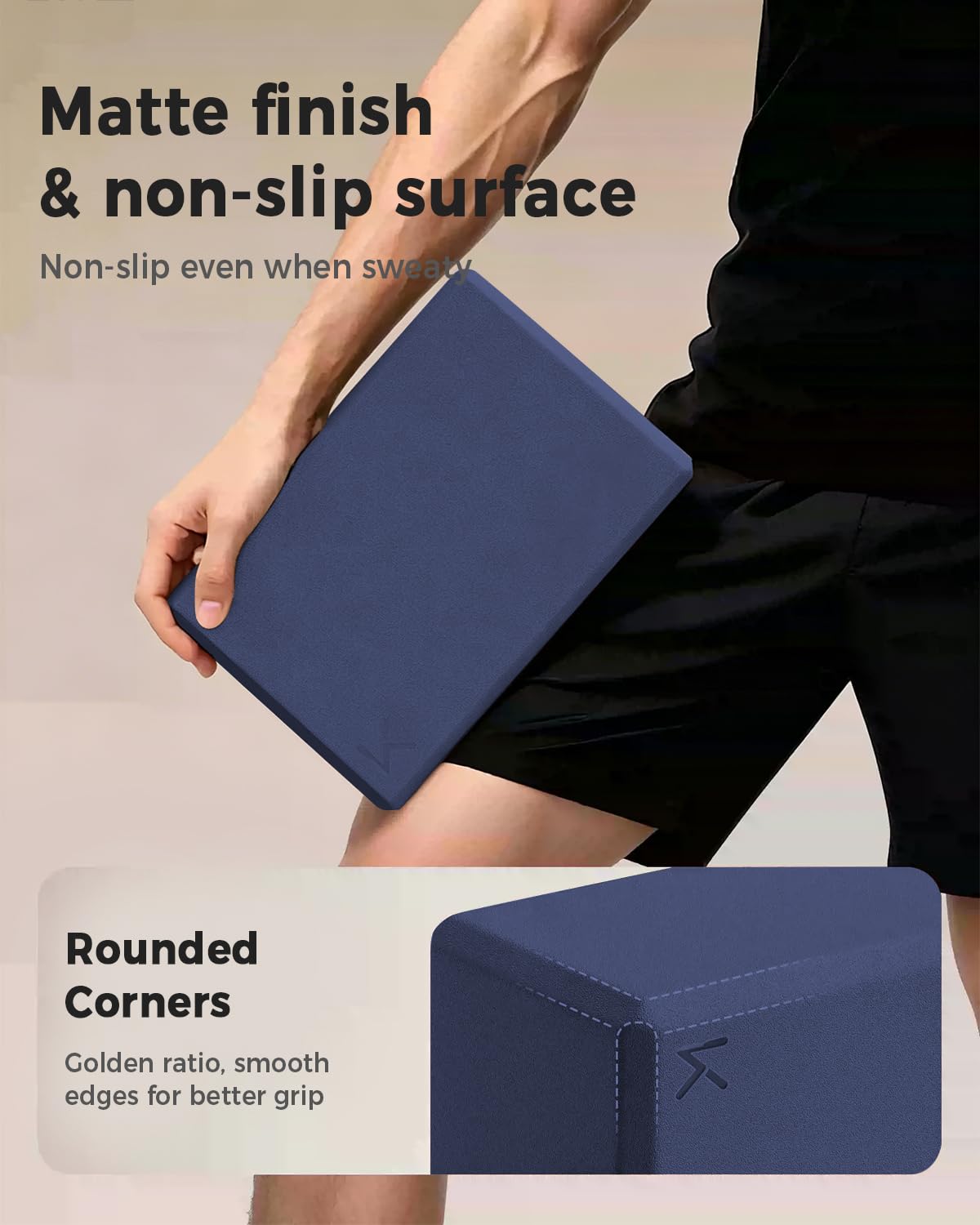 Yoga Block, High Density EVA Foam Blocks for Yoga, Pilates, Meditation, Aid Balance, Support and Deepen Poses - Non-Slip Lightweight Durable,Navy Blue (Set of 2)