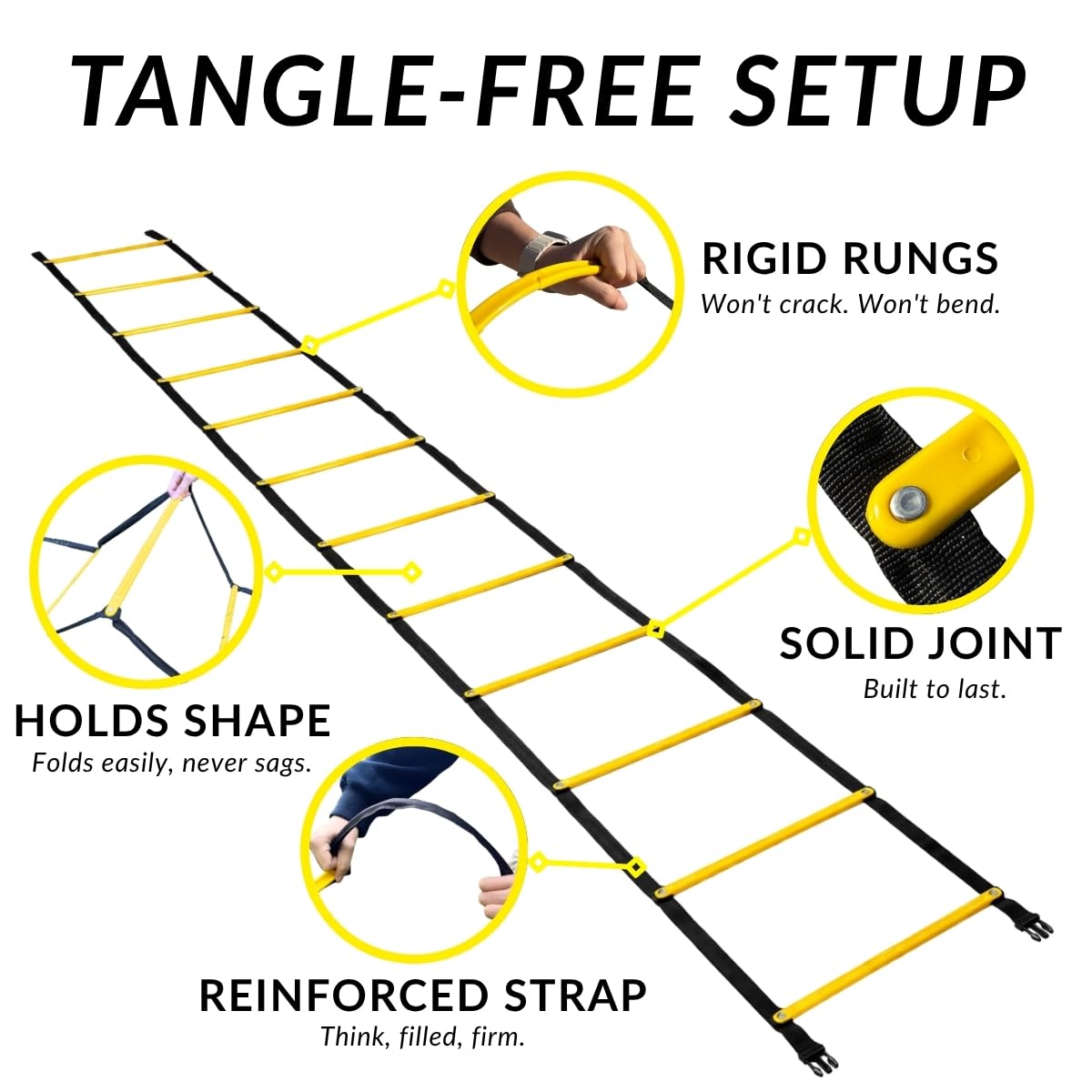 SOFTSOUL Tangle Free Agility Ladder, 12 Fixed Rungs, Heavy Duty Speed & Footwork Training Ladder for Football Soccer Basketball Drills, Portable Exercise Ladder for Kids, Youth & Adults