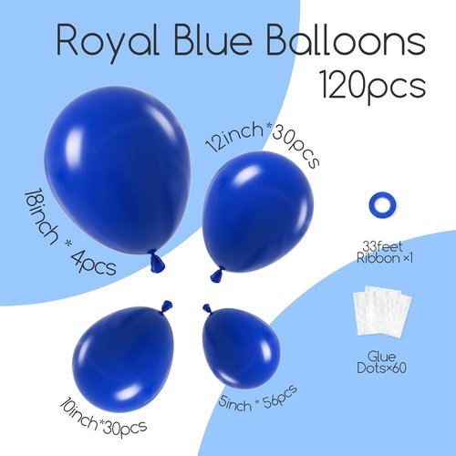 Awenztech Royal Blue Balloon Arch Kit - 120 Pcs of Latex Balloons in Various Sizes for Celebrations