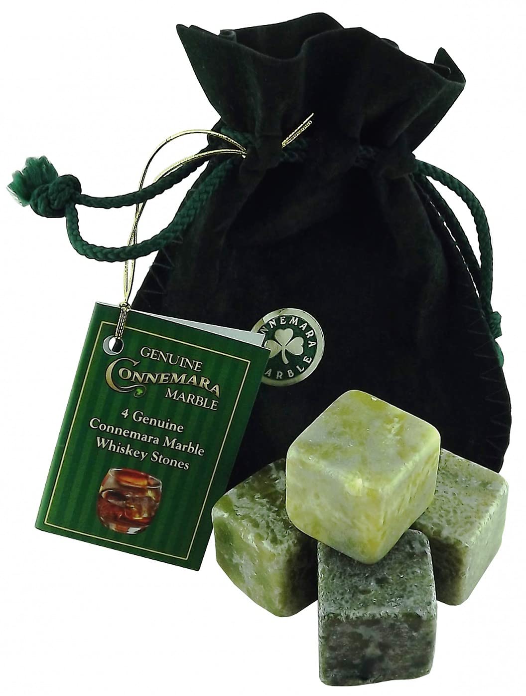 JC Walsh and Sons Set of 4 Whiskey Stones Irish Connemara Marble Chilling Rocks Reusable Ice Cubes Scotch, Bourbon, Liquor and Cocktail DrinksStones Bar Accessories Gifts for Men