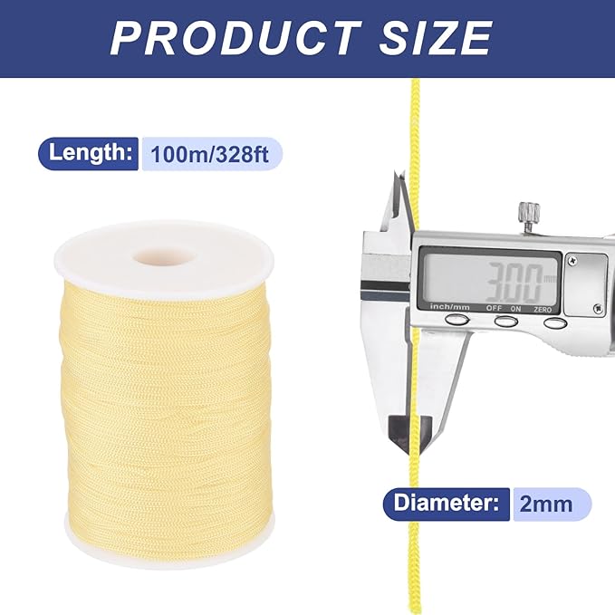 MECCANIXITY 1/12 Inch Polypropylene Rope Braided Ropes, 328ft Nylon Rope Hollow Utility Cord for Clothesline, Camping, Hiking, Outdoor, Beige White