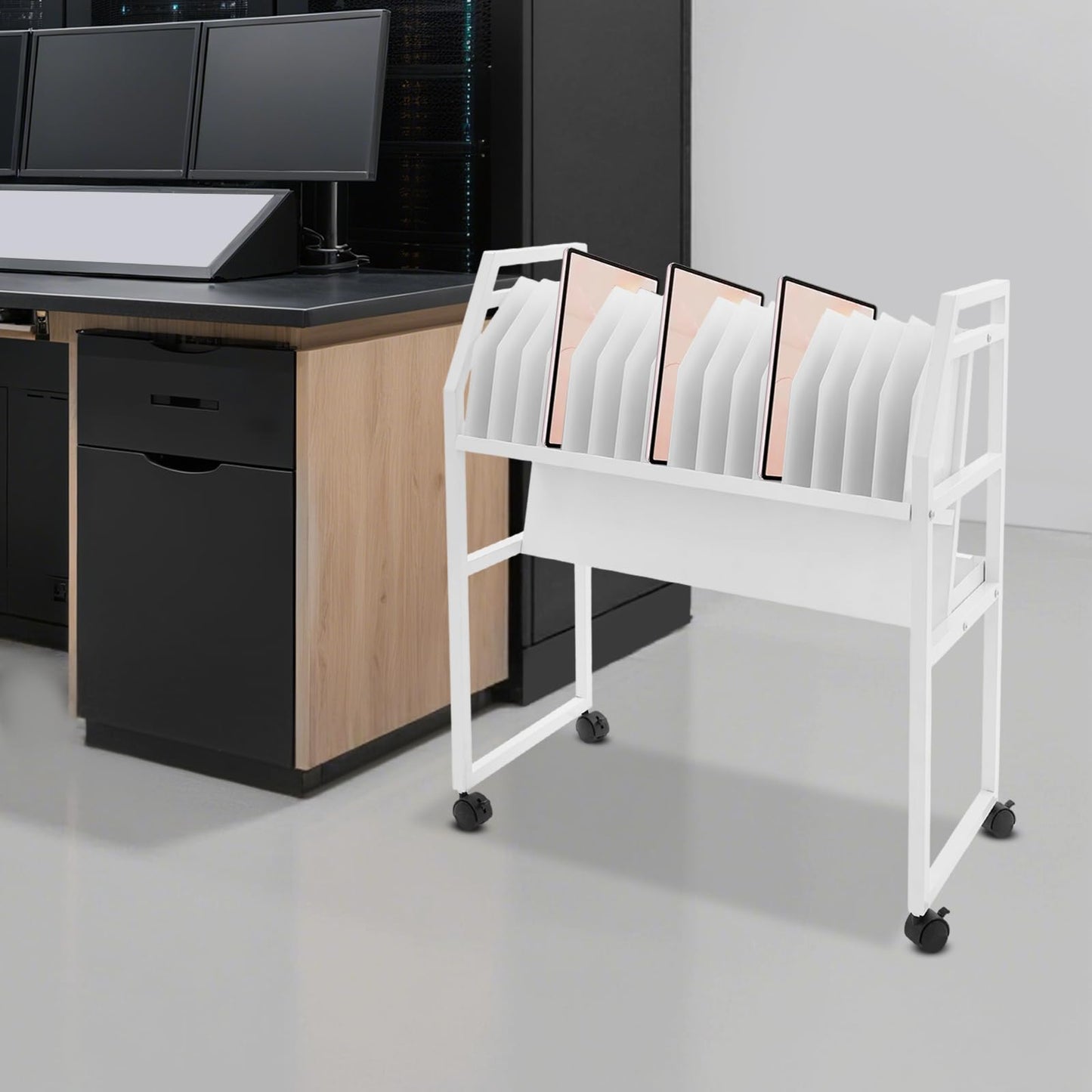 Charging Cart with Removable Dividers, 16 Device Mobile Open Charging Station with 4 Universal Wheels, Office and Classroom Rolling Storage Carts for Chromebook, Tablet and Laptop