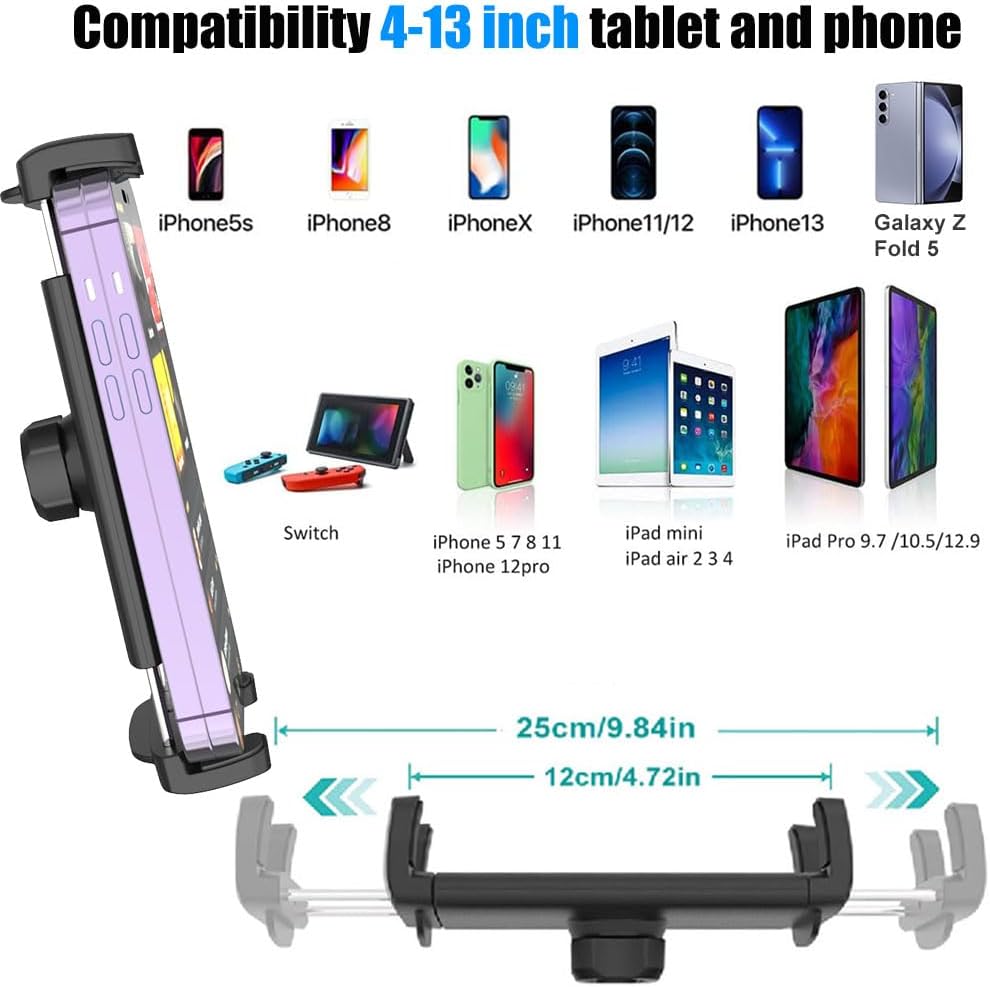 Cuxwill 4-13" Tablet Holder Bike Mount Fit iPad Phone for Peloton Treadmill, Upgrade Goosencek Clamp Mount for Spin