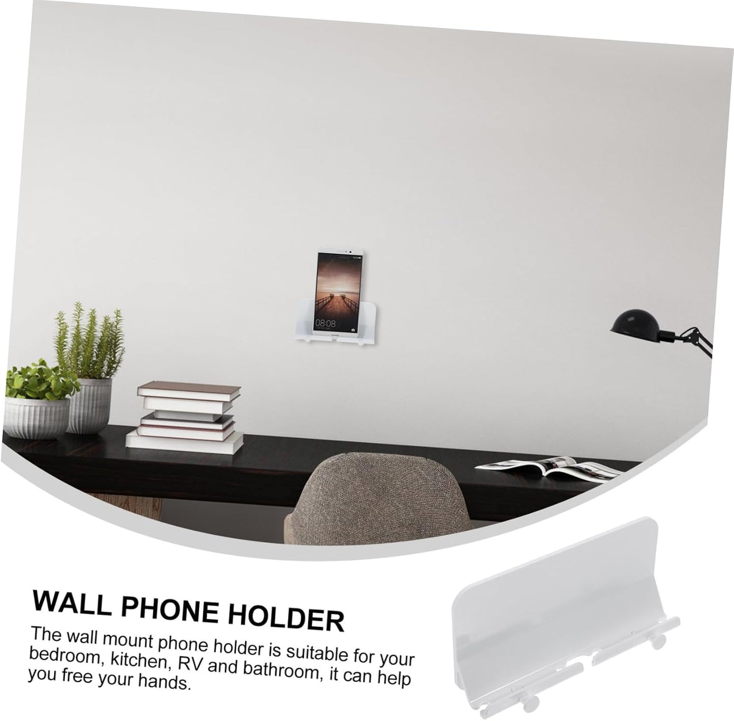 ARTIBETTER Shelf Hooks Adhesive Phone Holder Wall Phone Mount for Charging Wall Tv Remote Stand Bedside Shelf White