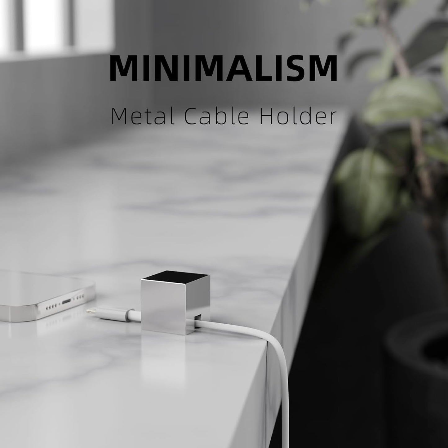 N2U 1 Metal Cord Holder, Weighted Cable Organizer or Management, Heavy Wire Keeper for Nightstand, Desk, Bedside Table