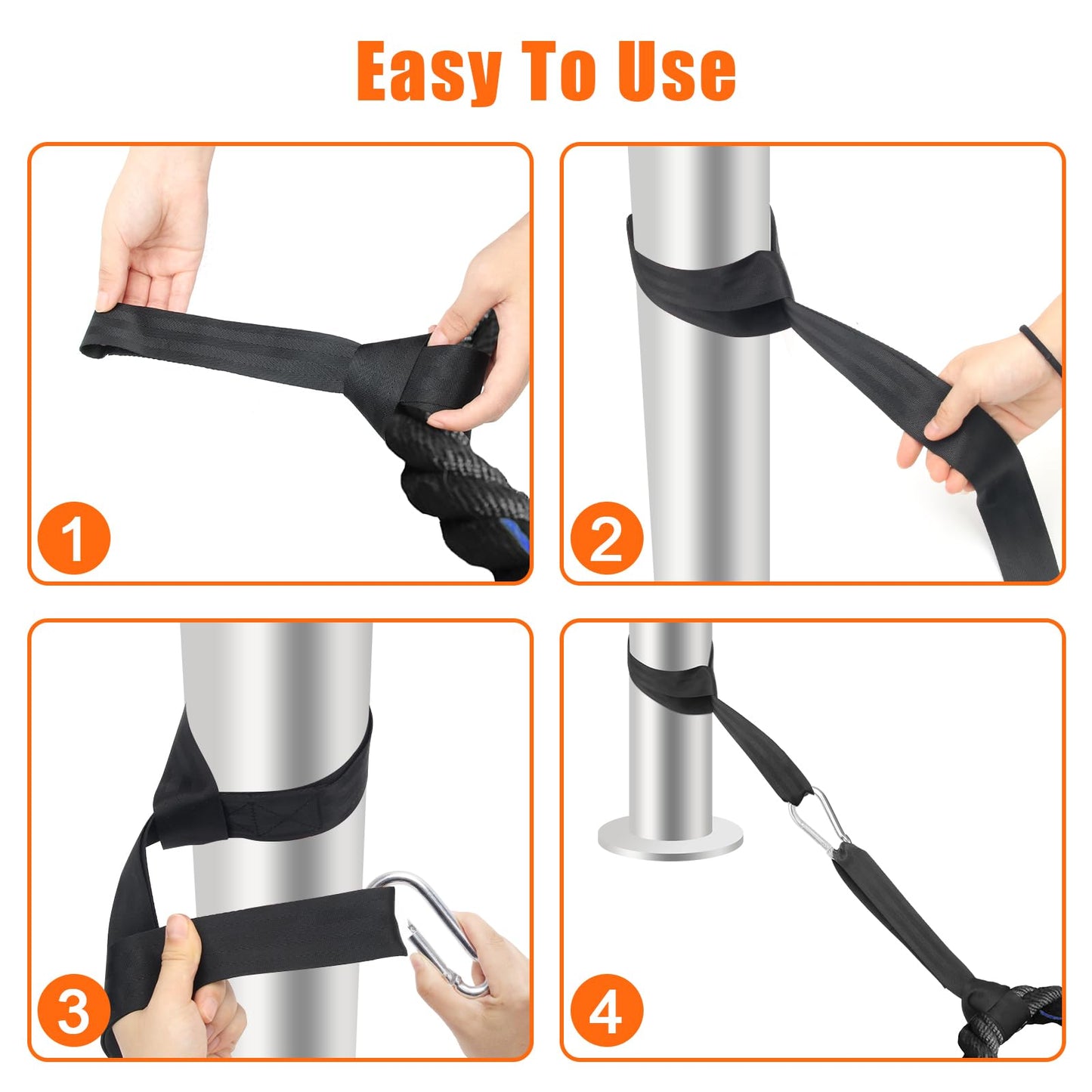 Battle Rope Anchor Strap Kit Accessories for Home Gym Outdoor Muscle Workout Equipment,Carabiners with 2 Durable Straps and 1 Heavy Duty Carabiner, Home Gym Equipment for Men Women