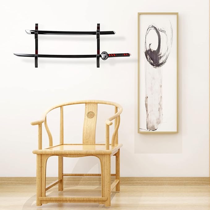 Sword Holder Wall Mount 2-Tier Velvet Padded Hook Katana Holder Adjustable Display Hanger for Samurai Sword Tanto Rapier Light Saber Cosplay Blade Tanjirou Demon Slayer Weapon Rack