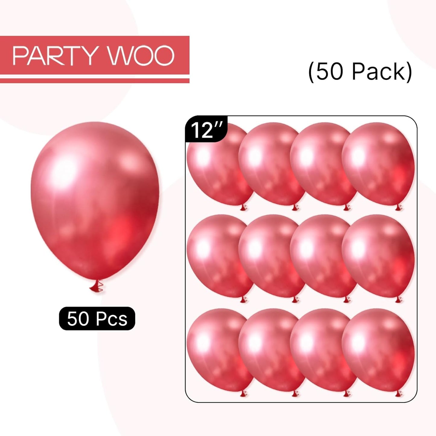 PartyWoo Metallic Pink Balloons - 50pcs 12 Inch Chrome Hot Pink for Birthday & Wedding Decor
