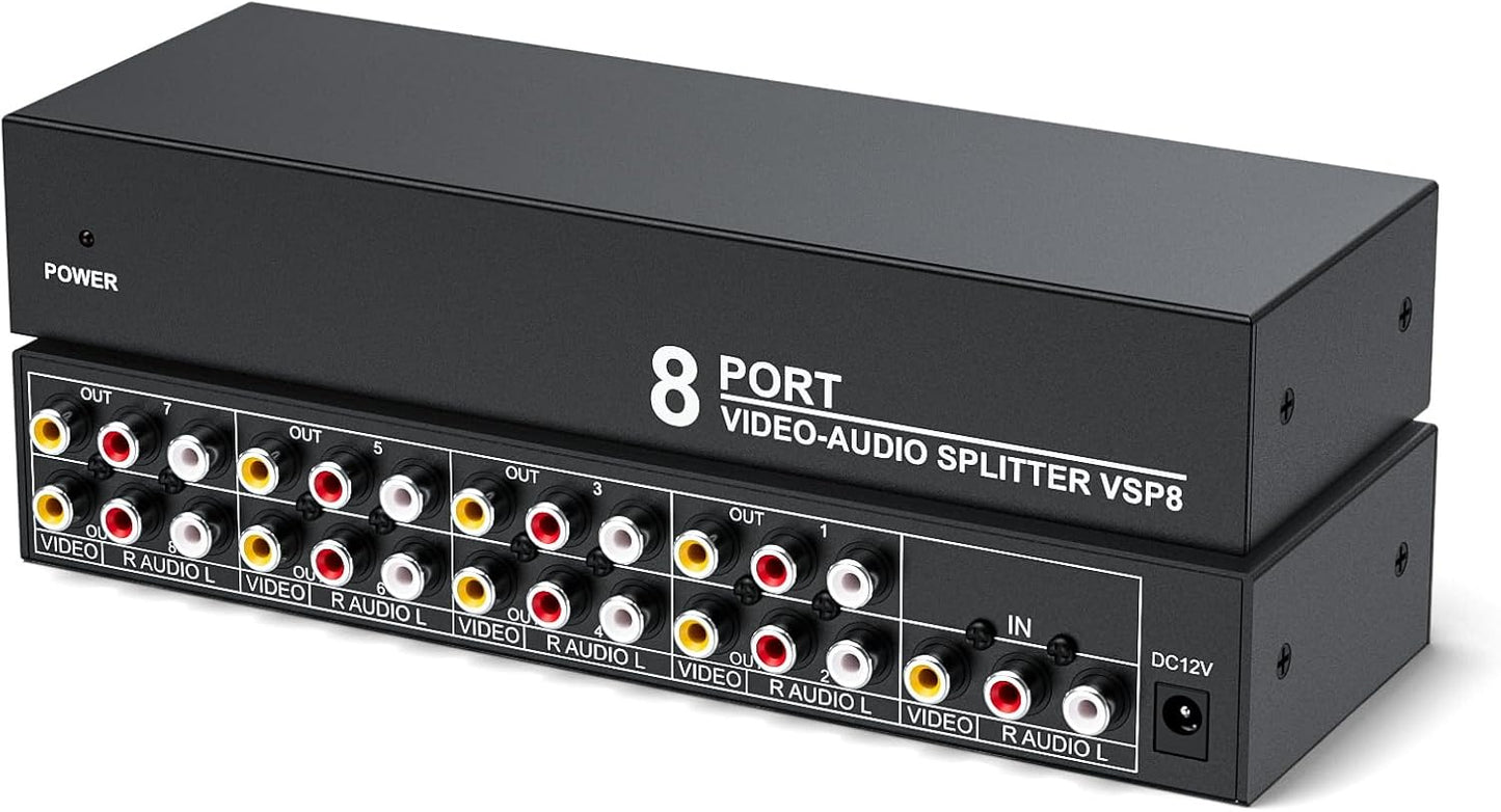 LUKFOCAB 8 3 1 8 8 Way RCA Splitter Box in Out, Powered Way AV Composite Video Audio Distribution Duplicator