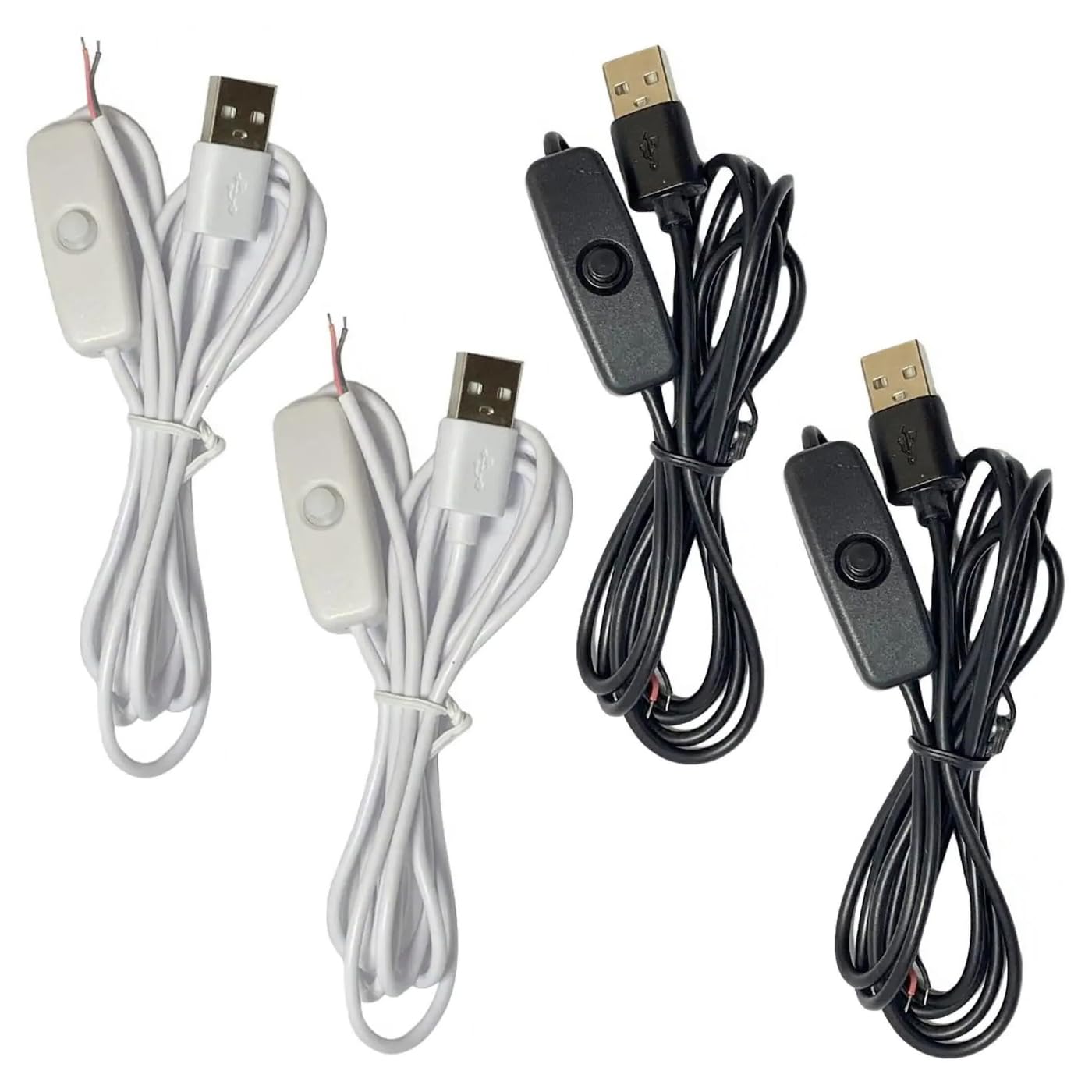 ThtRht 4 Pack 2 5V 12V USB Extension Cable with Switch On/Off Pin Wire Connector DIY Power Cord Toggle Rocker for LED