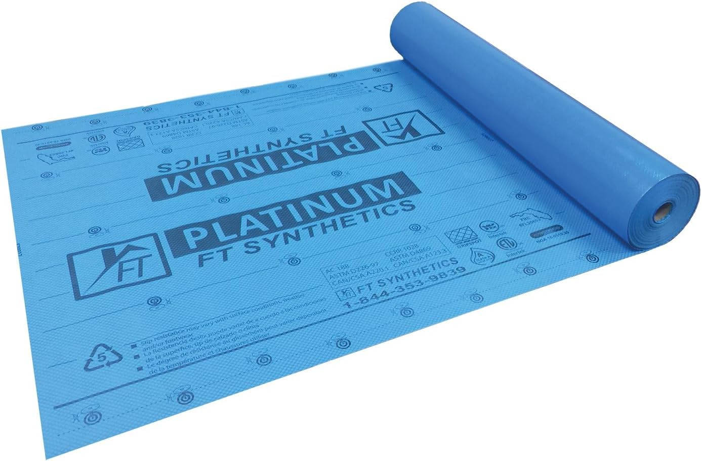 FT Synthetics Platinum Synthetic Roofing Underlayment – 20 mil Polyolefin, GRIPSPOT™ Slip-Resistant, UV-Resistant, 100% Recyclable, Lifetime Warranty (48" x 250')