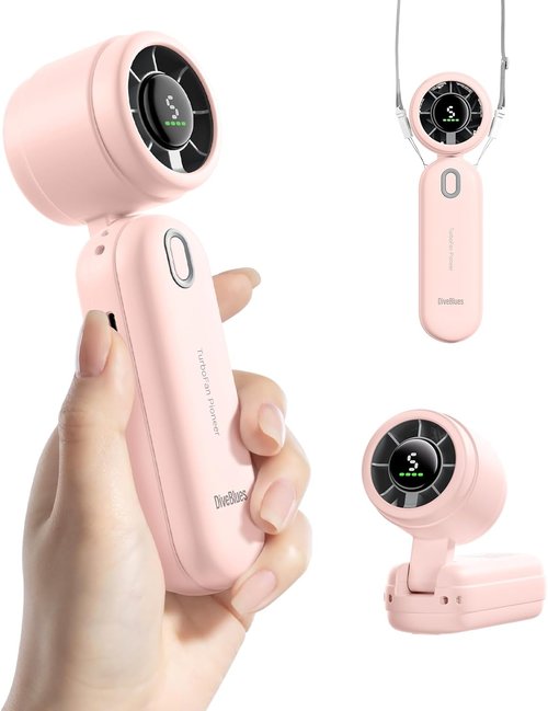 Diveblues Handheld Turbo Fan - USB Rechargeable Portable Pocket Fan for Travel & Outdoor Use | Pink