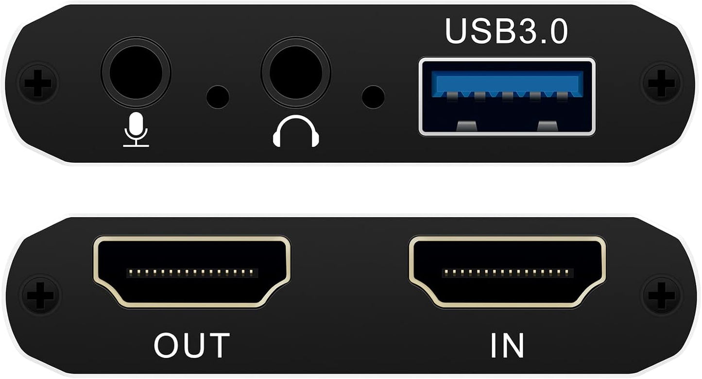 HDSUNWSTD 4K 1080P 3.0 Audio Video Capture Card, Recording Card with Microphone HDMI Loop-OutHDMI to USB for Gaming