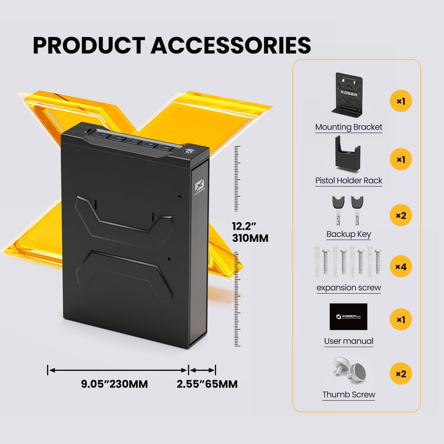 XDeer Biometric Gun Safe for Handgun, Slider Bedside Handgun Safe, 0.1s Quick Access Pistol for Nightstand, Bedside,Desk with Fingerprint, PIN Code, KEY Access 1PCS