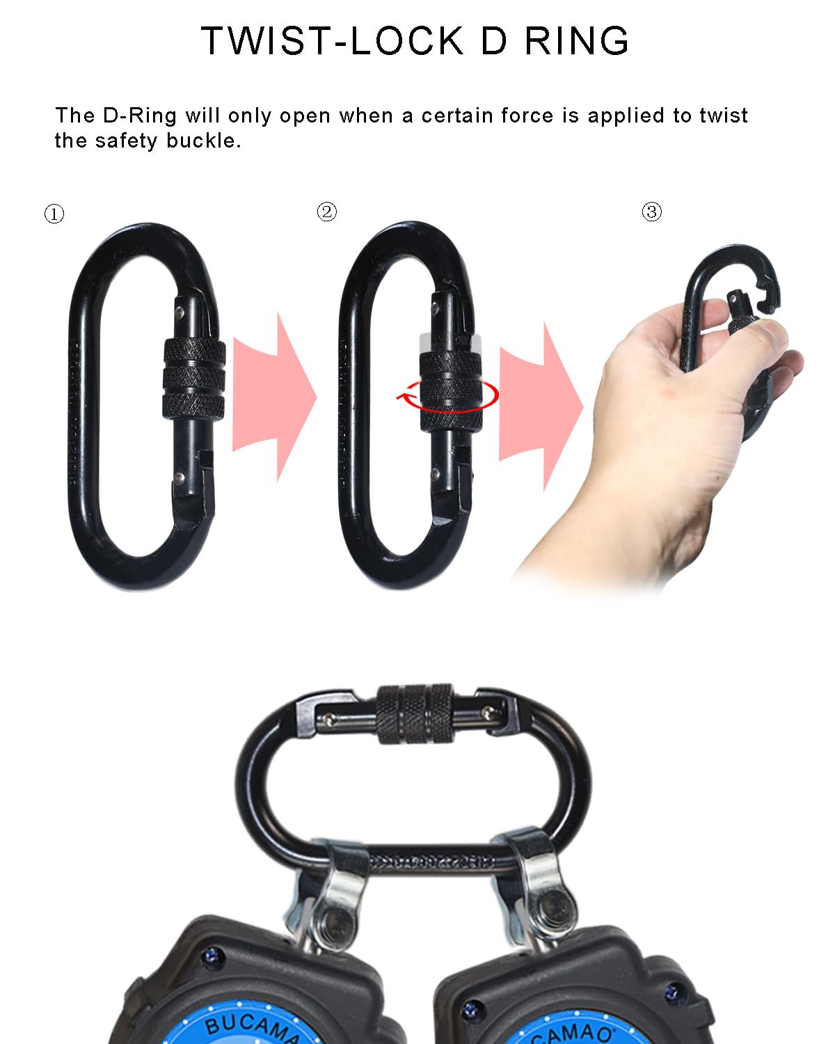 BUCAMAO Swivel Top Self-Retracting Lifeline, Twin-Leg 6FT Web SRL, Retractable Safety Lanyard, Fall Protection PPE Gear, ANSI OSHA Compliant (Rebar Hook)