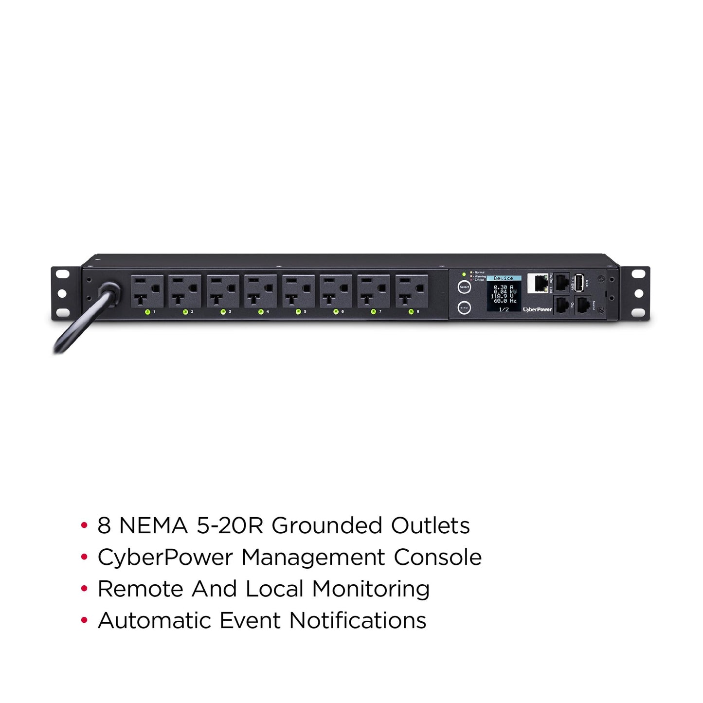 CyberPower PDU41002 Switched PDU, 100-120V/20A (Derated to 15A), 8 Outlets, 1U Rackmount