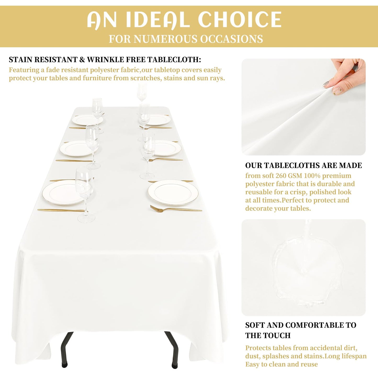 Showgeous 12 Pack Ivory Rectangle Tablecloth, 60 x 126 Inch, Wrinkle & Fade Resistant, Polyester, Perfect for 8 Foot Rectangle Tables, Wedding Parties, Banquet Dinners