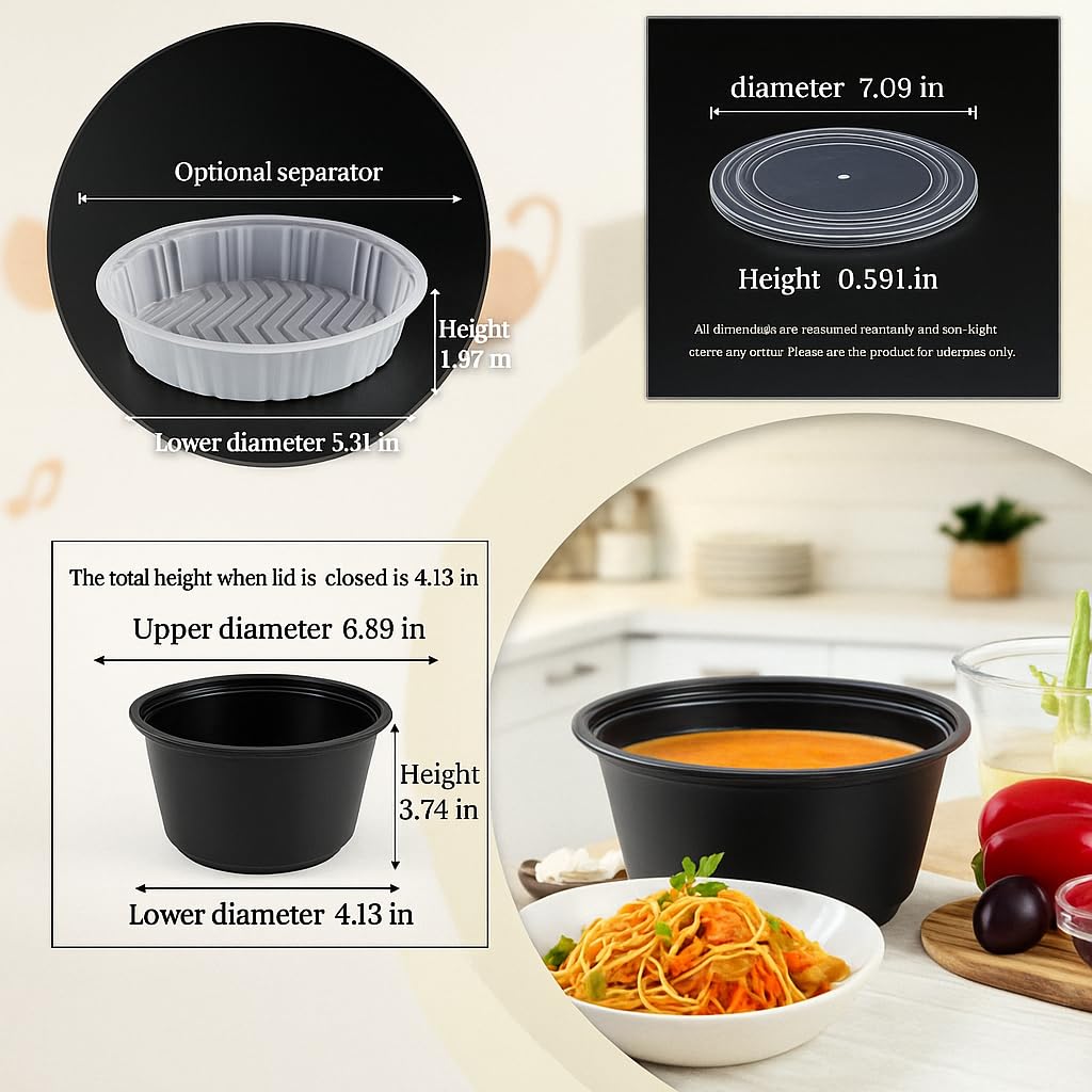 50 oz Disposable Bowls with Lids – Double Layer Soup & Food Containers for Takeout, Salad & Healthy Meal Prep, Microwave & Freezer Safe (Available in 25/150 Sets)（25）