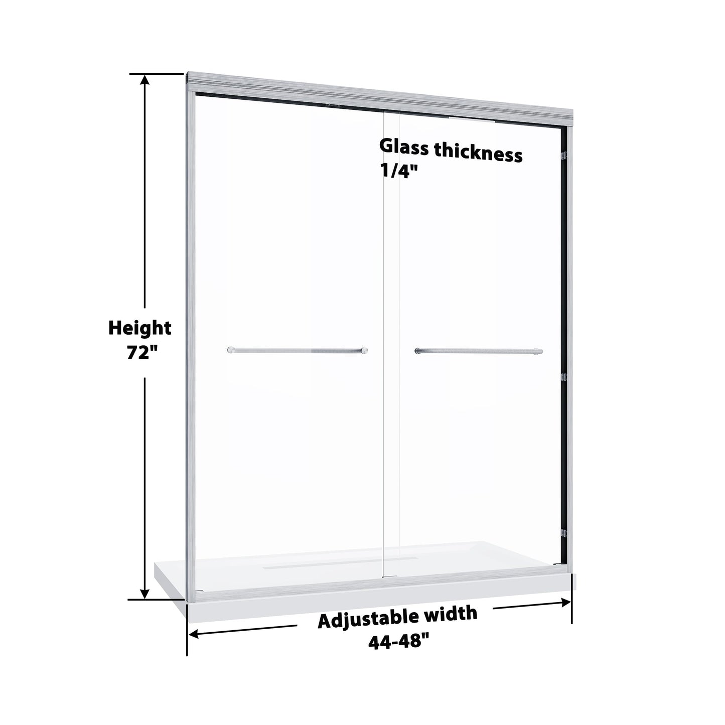 Carvmpin Glass Double Sliding Shower Door, 44-48" W X 72" H Semi-Frameless Shower Doors for Walk in Shower, with 1/4 Inch SGCC Clear Tempered Glass, Brushed Nickel