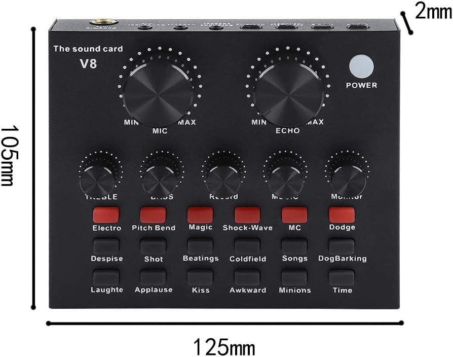 ZHANGLI V8 External Sound Card, USB Live External Sound Mixer Board, Voice Changer Sound Card with Multiple Sound
