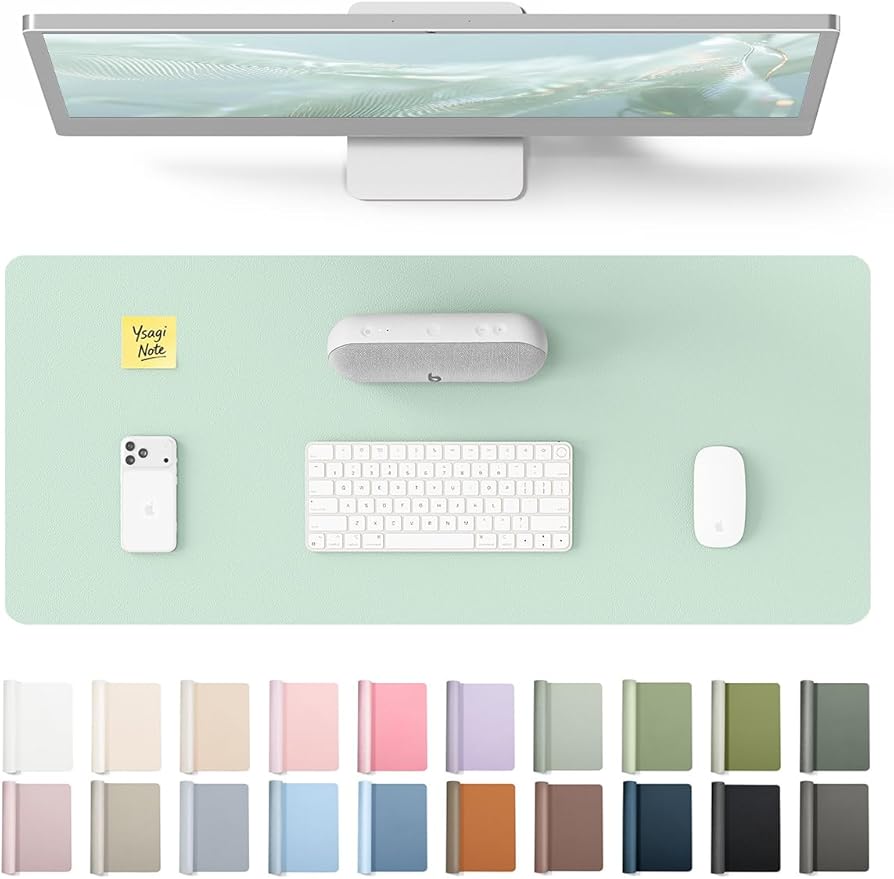 YSAGi Leather Desk Protector, Office Mat, Large Mouse Mat, Non-Slip PU Leather Blotter, Laptop Pad, Waterproof Writing Pad for Office and Home (Pale Green, 23.6" x 13.8")