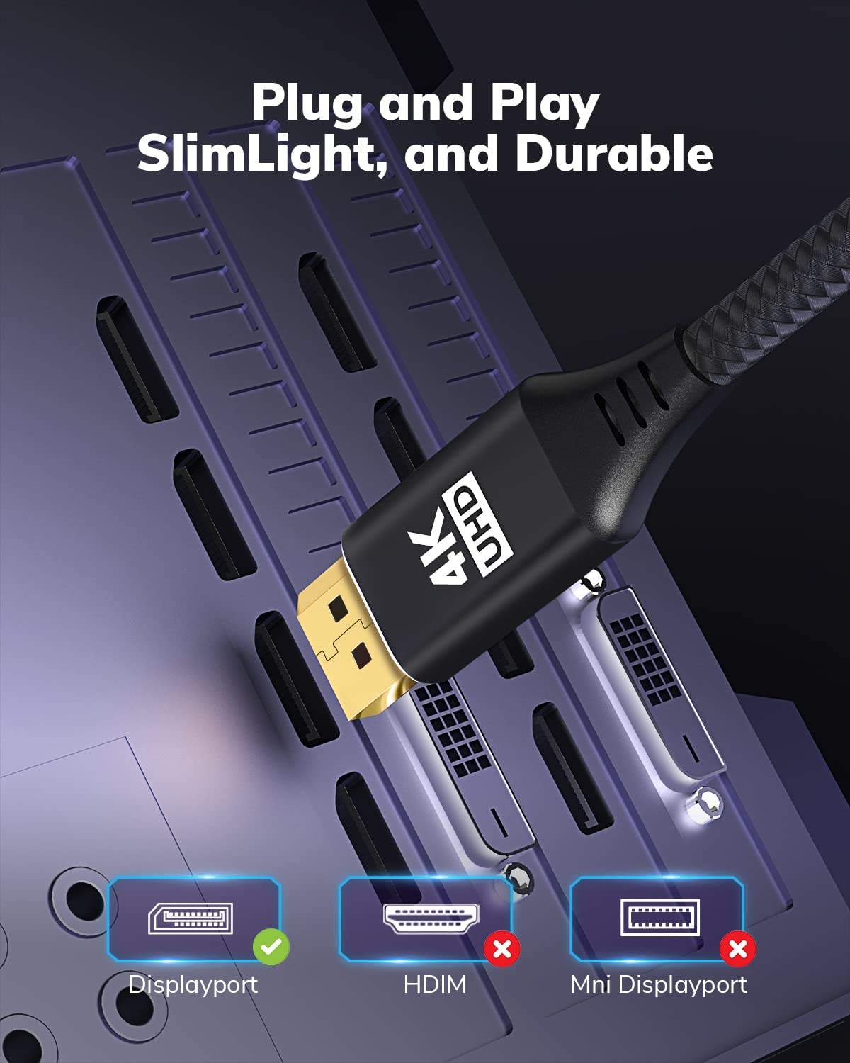 4K 3FT, 1440P/2K@120Hz,4K@30 XG17AHP, DisplayPort to Micro HDMI Cable DP to Micro HDMI Nylon Uni-Directional Cord