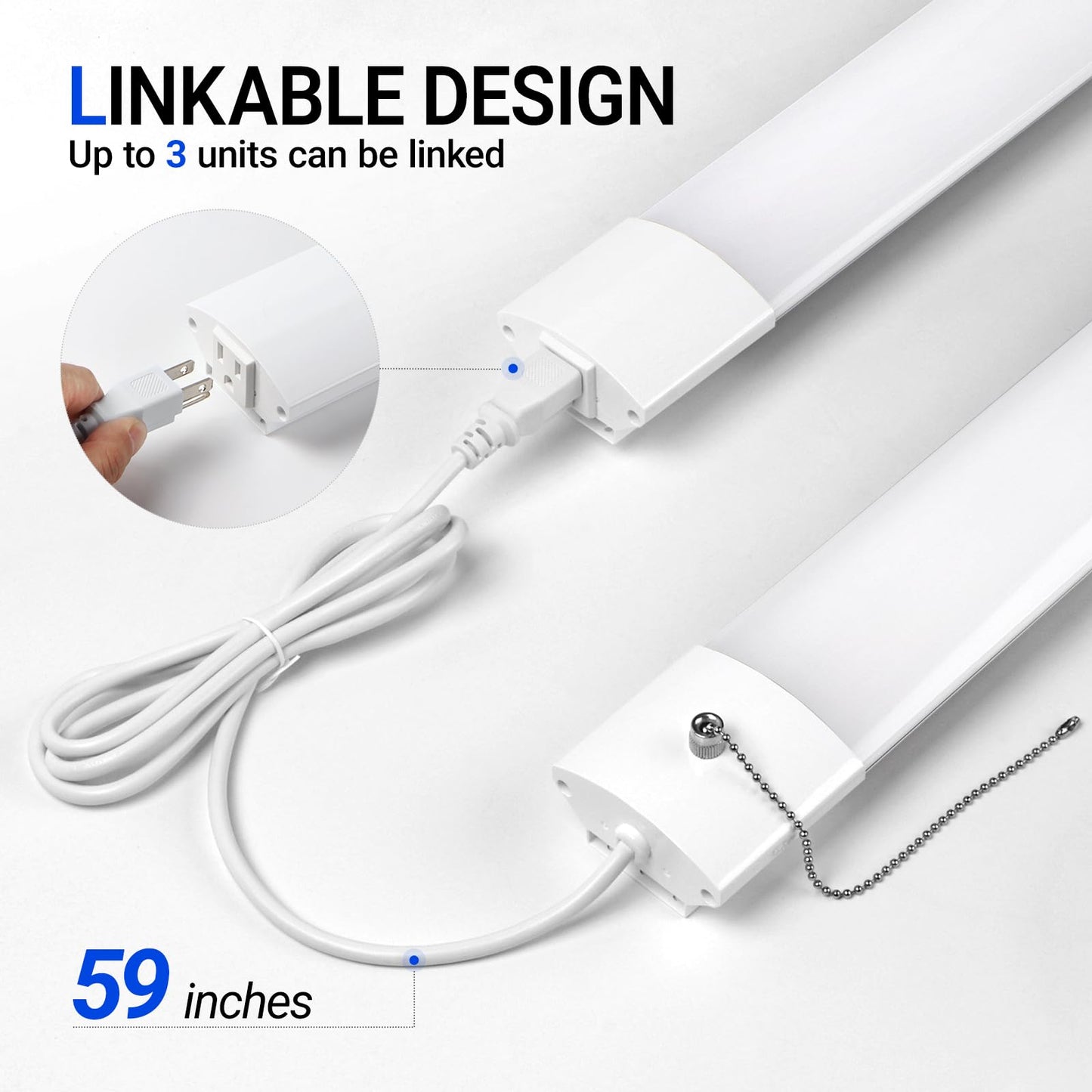 Barrina BS84 LED Shop Lights for Workshop 4FT, 84W, 10000LM, 5000K Linkable Light Fixture for Garage, Basement, Hanging or Flush Mount, 4 Packs, White