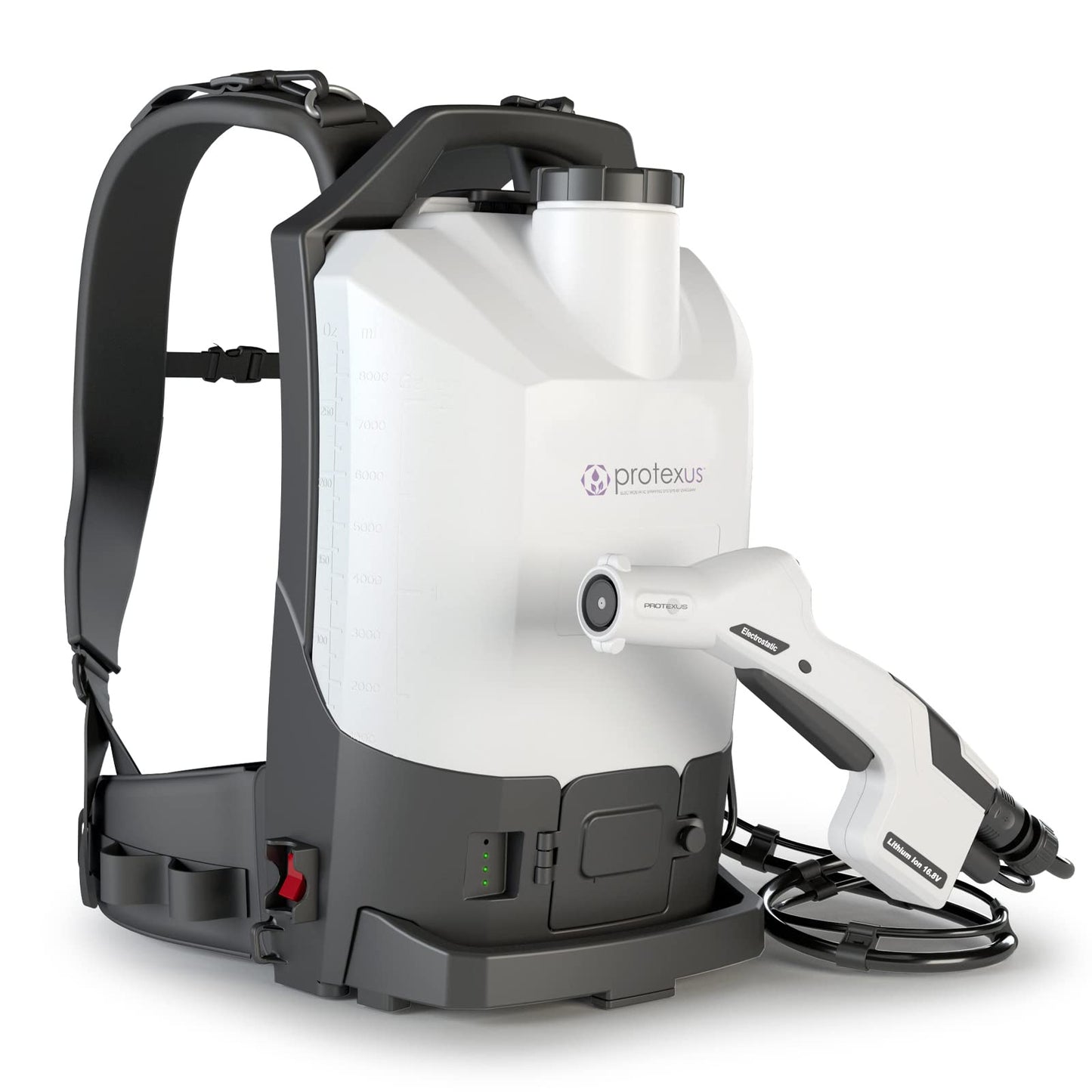 EvaClean Protexus Cordless Battery Powered Electrostatic Backpack Sprayer, 16.8V Rechargeable, 2.25-Gallon, 60-Micron Nozzle, 4Ft Hose - Commercial Disinfectant and Sanitizer - 23,000 Sq Ft Coverage