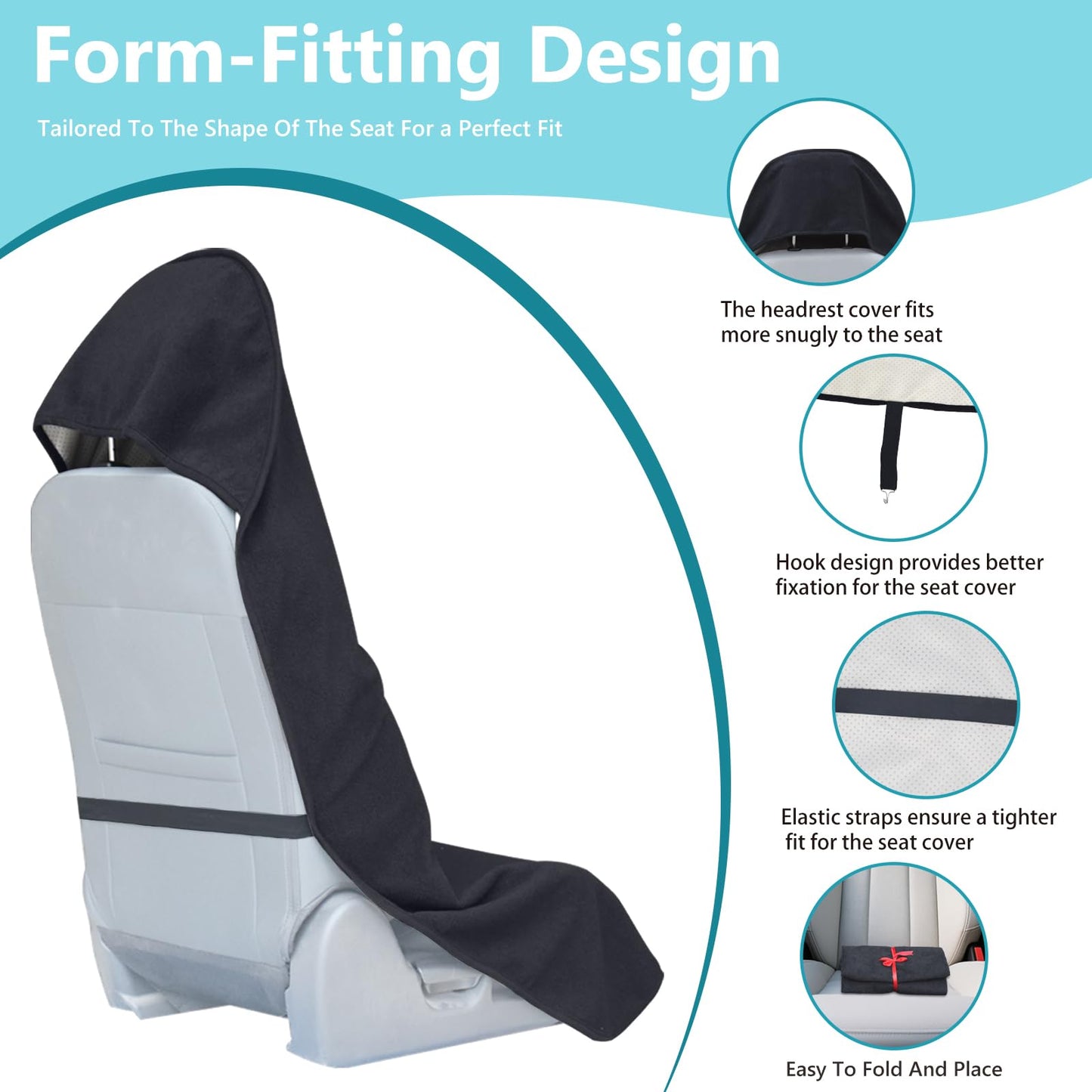 Teuaktty Car Seat Covers Universal Car Protective Front Seat Covers Washable Non-Slip Seat Protectors for Gym Workouts,Waterproof and Sweatproof Towel Seat Covers for Cars,Trucks, Jeeps (Black)