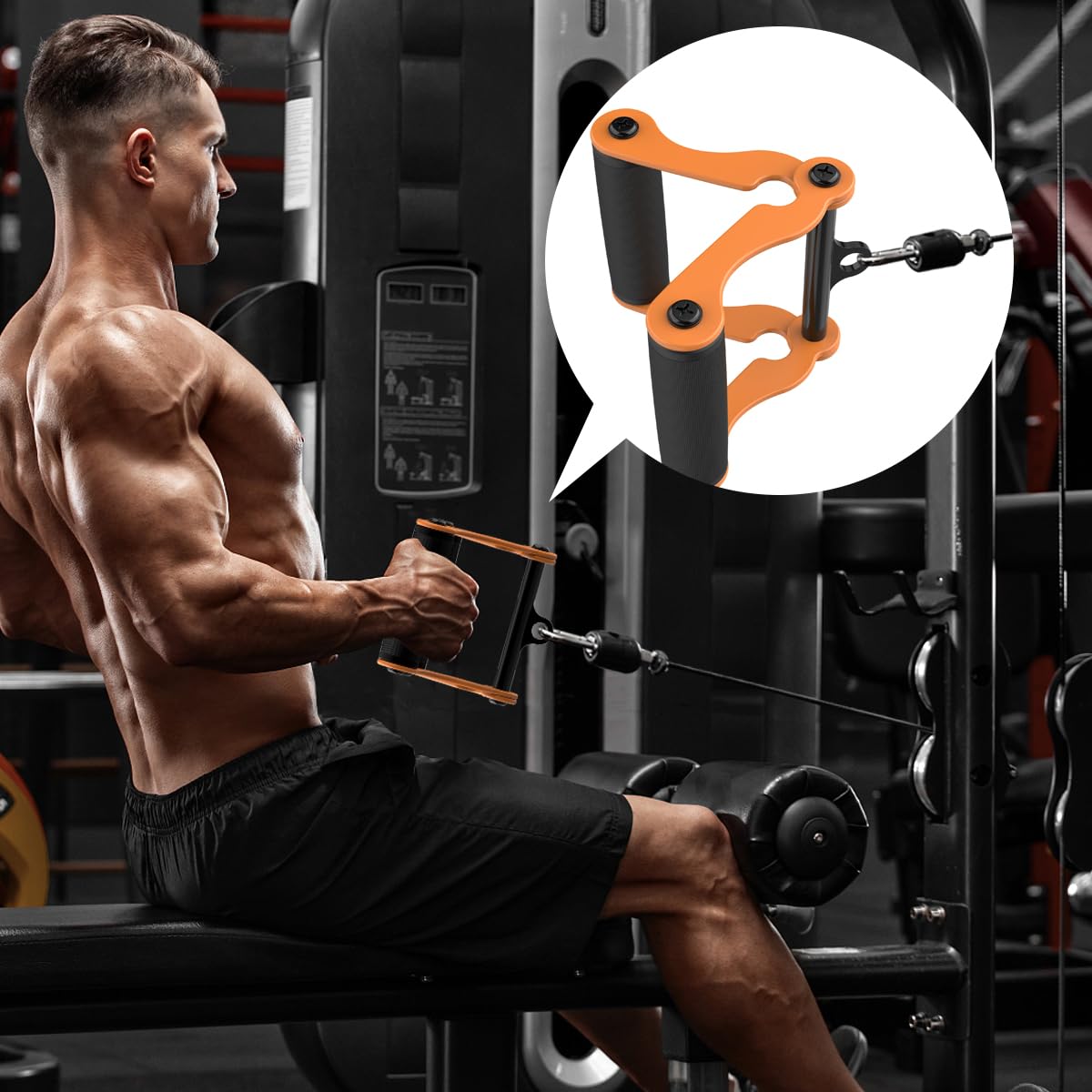 Panulix V Bar(Orange) T-Bar Row Landmine Handle Attachment for Barbell Bars, Solid Mine Double D Row Handle Grips with Non-Slip Rubber Grips, T-Row Attachment for Olympic Strength Training Bars