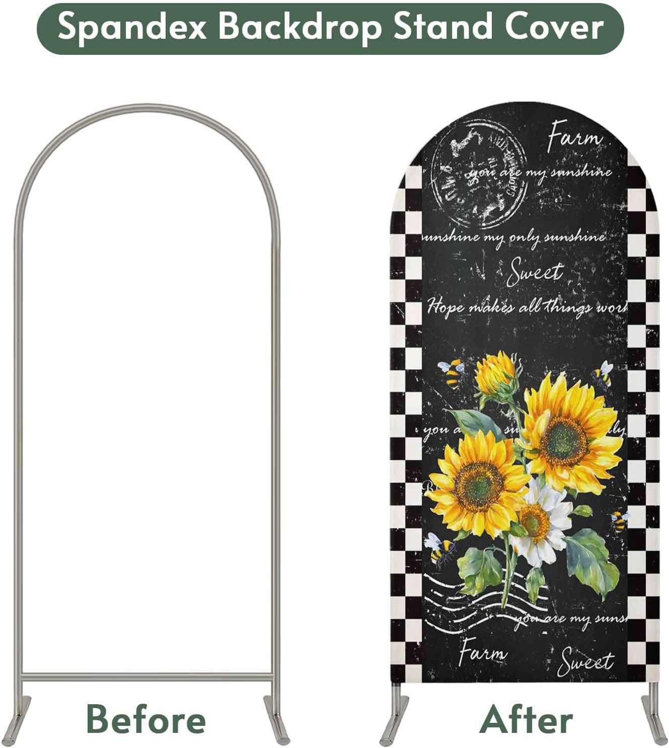 Jnbasdffb 6.6 Yellow White Sunflower Wedding Arch Cover, Stretchy Spandex Arch Backdrop Stand Covers FT, Leaves Oil