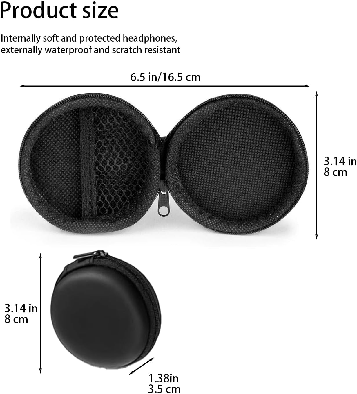 Tangseajiao 1 Pc Black Mini-Portable Hard Shell Earbuds Case, Round Earphone Carrying Case Storage Bag, Hard EVA