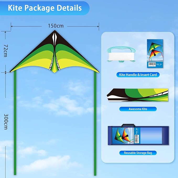 Large Delta Kite for Kids & Adults - Easy to Fly Outdoor Kites for Kids Ages 8-10, Perfect for Beach & Family Activities, Includes Line & Handle