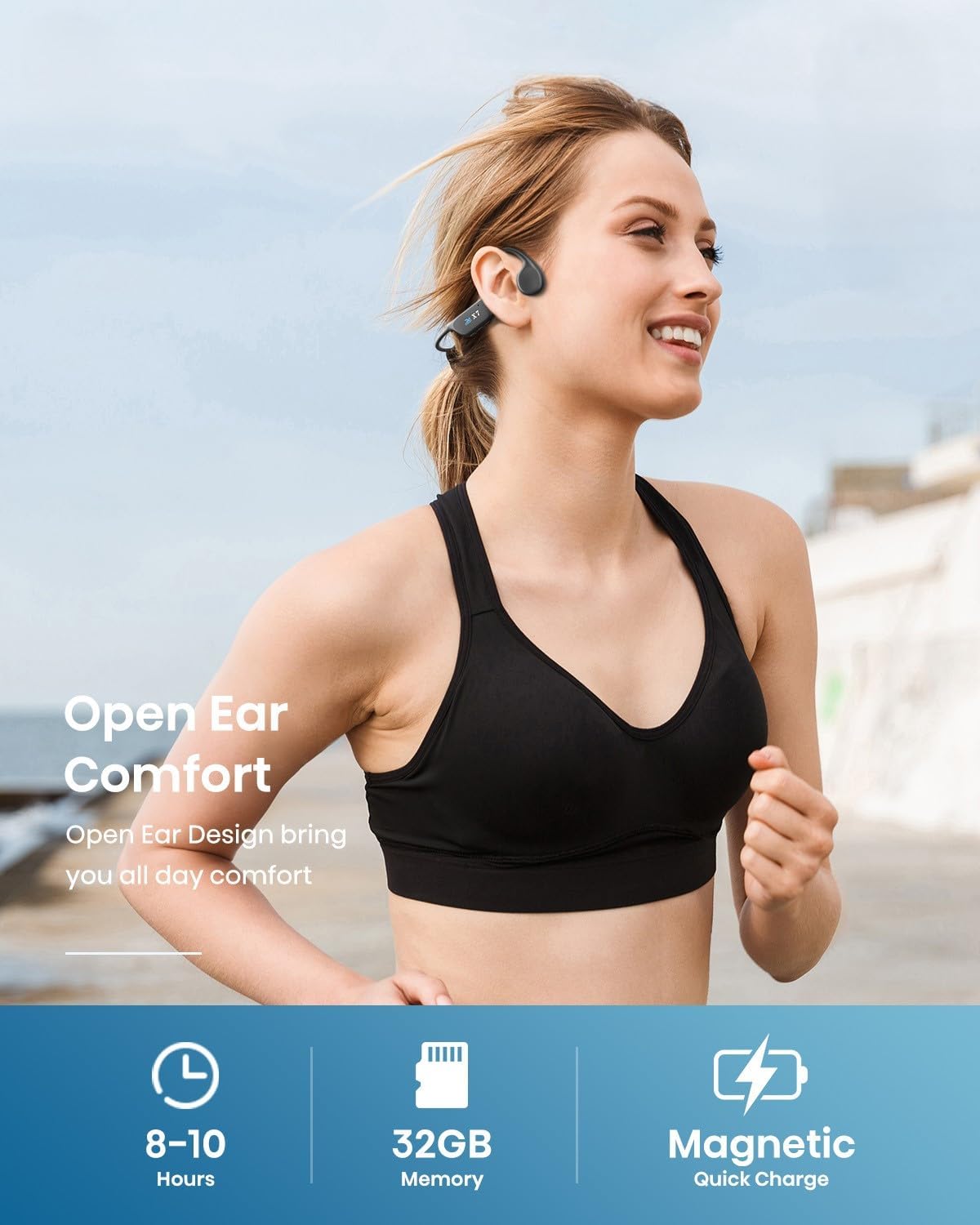 Swimming IP68 MP3 32G Swimming 5.4 SAMVEK Headphones Bone Conduction Headphones, Waterproof Wireless Earphones Built